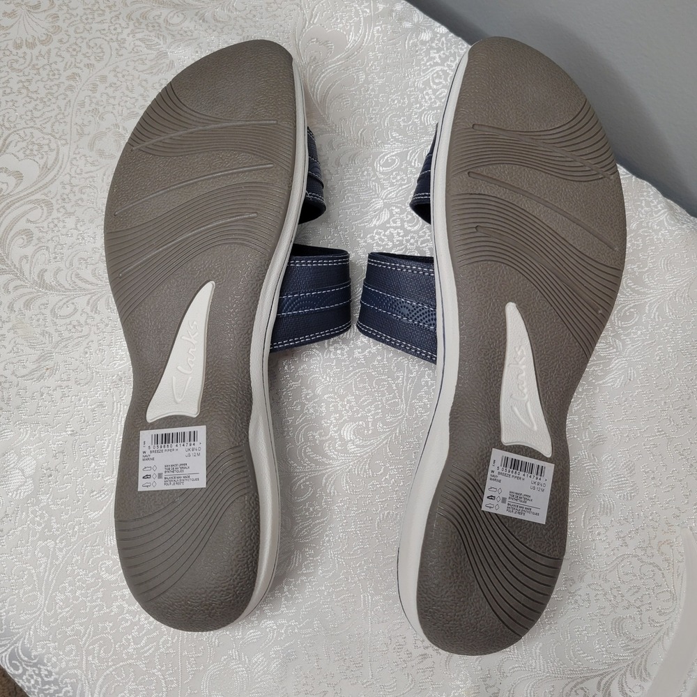 Clarks Breeze Piper Navy Blue Womens Size 12 Slide Sandals Slip On Coastal Beach - Picture 5 of 11